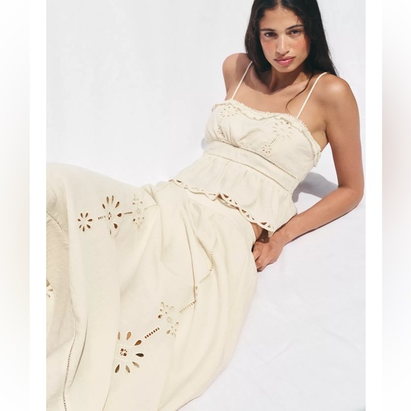 ZARA EMBROIDERED EYELET MIDI SKIRT - Picture 5 of 12